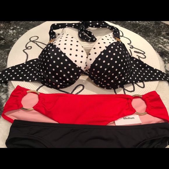 Victoria’s Secret bikini push up poke dot two toned 34DD/S or other bottoms - Picture 10 of 15